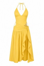 Women's Halter Backless Maxi Dress with Wrap Skirt – Sexy Summer Dress