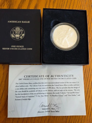 2007-W American Eagle One Ounce Silver Uncirculated Coin +Capsule +Box +COA