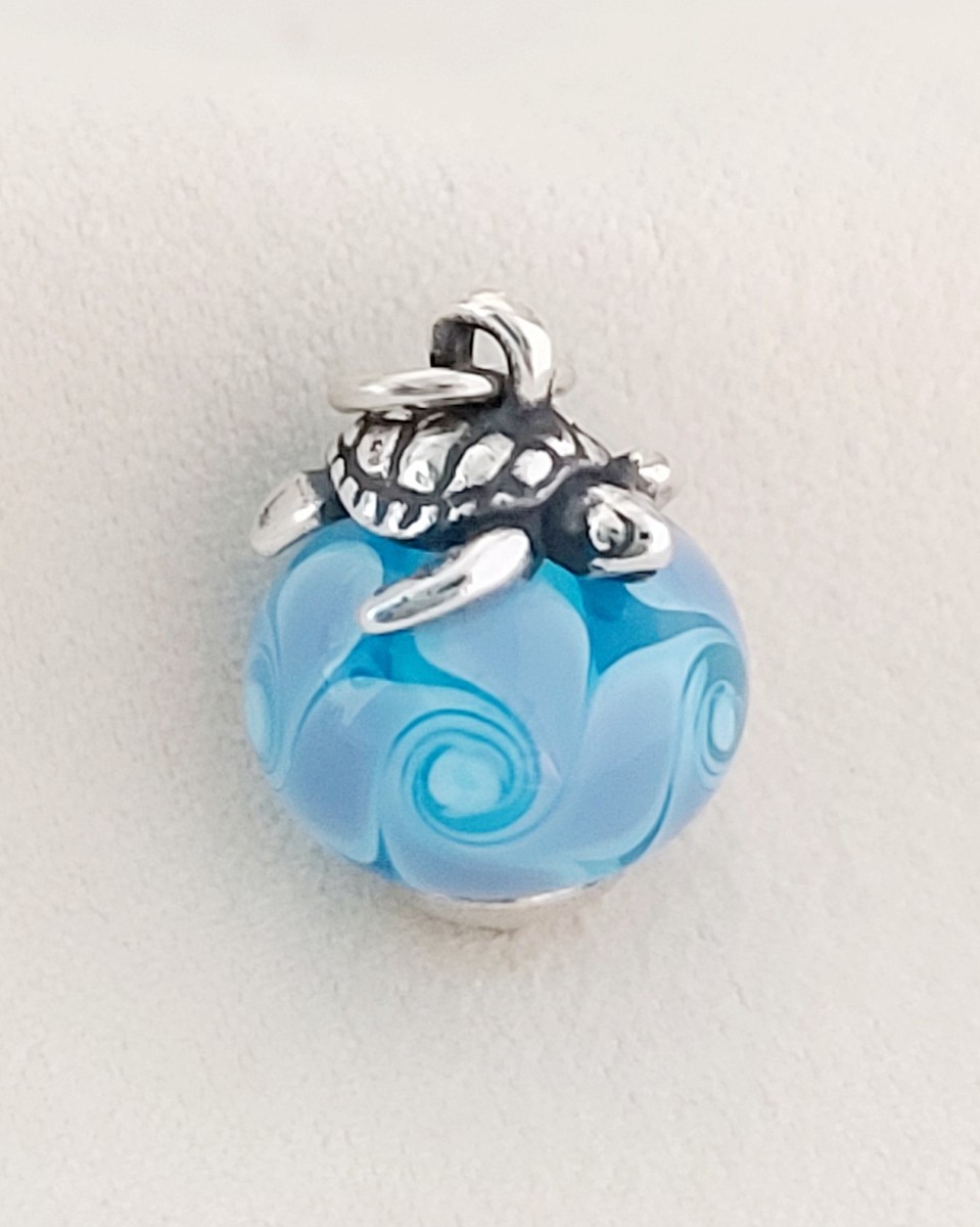 James Avery RARE Retired 3D Turtle Blue Ocean Waves Glass Finial Charm  New!