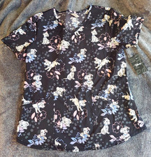 Disney Women s V-Neck Scrub Top Size M 101 Dalmatian Patterned Spandex