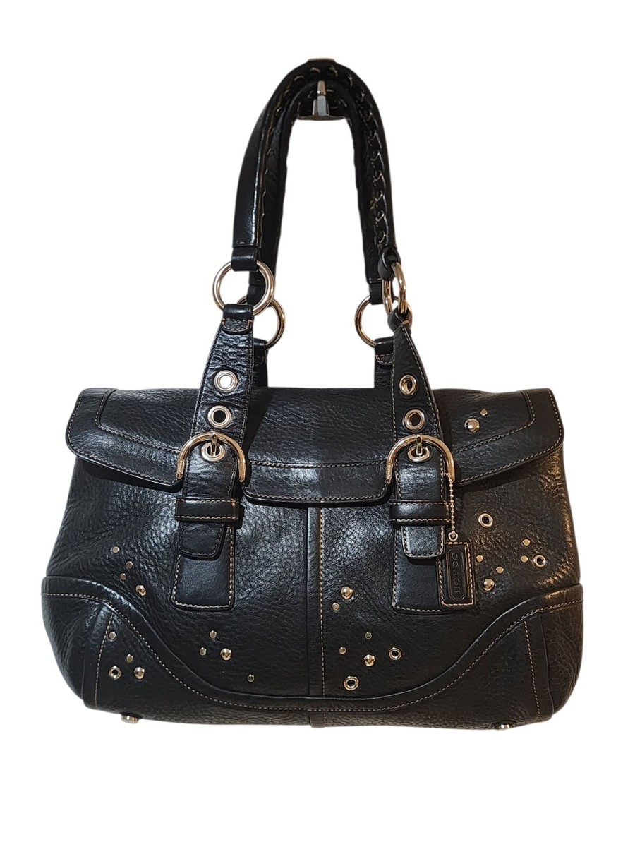 COACH Y2K Hampton Black Leather Braided Handles Expandable