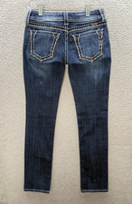Miss Me Jeans Womens 27 Blue Low Rise Straight Thick Stitch Distressed Biker