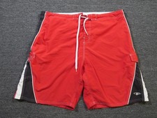Op Swim Trunks Mens XL Red Colorblock Drawstring Mesh Lined Quick Dry Pockets