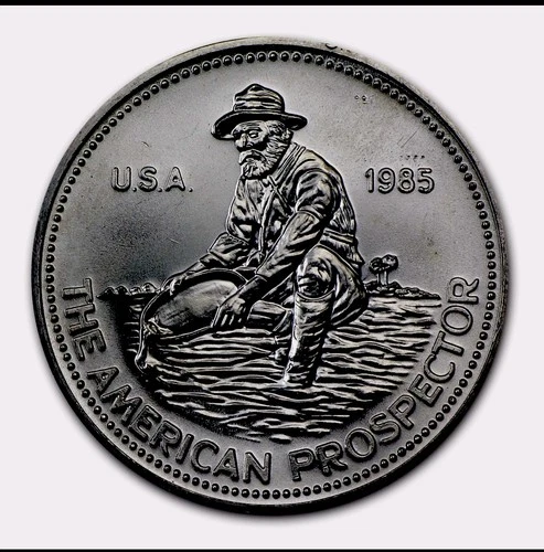 1985 VINTAGE 1 OZ .999+ SILVER ROUND, ENGELHARD, THE AMERICAN PROSPECTOR, GEM BU