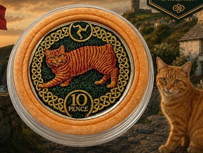 Isle of Man Manx Katze 10p Farbaufkleber Stempelglanz Kapsel Geschenk IOM Glückskatze