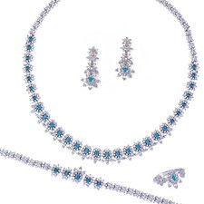 Clear Cubic Zirconia Necklace Bracelet and Earrings Rings Bridal Set.