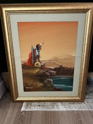 KIOWA Native American Gouache Painting by Bobby Hill (White Buffalo) Signed 1982