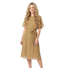 Ann Taylor Loft Midi Blouson Dress Size L Brown Belt Ruffled Sleeve Pullover