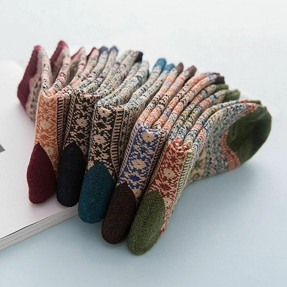 5 Pairs Thermal Wool Womens Socks Warm Winter Knitting Thick Ladies Christmas - Image 2 of 4