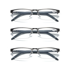 Paquete 3 Gafas de Lectura Rectangulares Media Montura con Bloqueo de Luz Azul