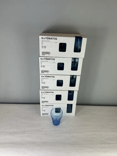 IKEA TORSTIG set of 6 blue 9 oz juice glasses MINT condition TÖRSTIG In Box