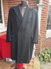 Simpson Piccadilly Wool Herringbone Pattern Long Overcoat Black Charcoal Size 44