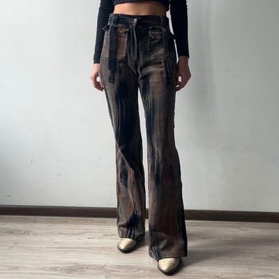 DKNY Active Vintage Y2K Flare Acid Wash Distressed Straps Cordhose Gr. S