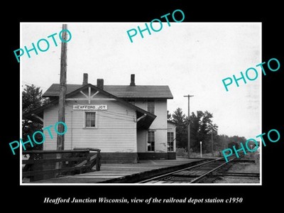 Heafford Junction Wisconsin Railroad Station c1950 Old Large Historic Photo