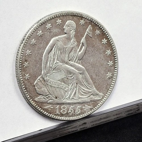 1855 Liberty Seated Half Dollar - Ch AU Dtls, Sm Spot Rev w/ Old Clnd (#61366-L)