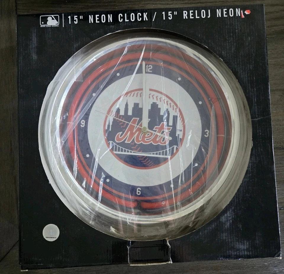 Raro reloj de neón Memory Company 2008 15" New York Mets nuevo en caja Foto 2 de 4
