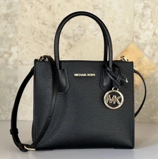 Michael Kors Mercer Medium Satchel Shoulder Crossbody Leather Bag Black