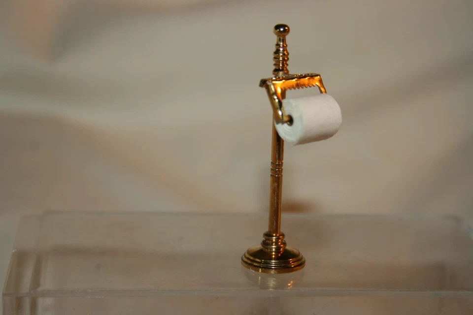 Soporte de papel higiénico de metal color dorado Reuttter miniatura para casa de muñecas 1:12 Foto 2 de 4