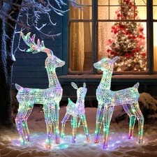 3-Piece Christmas Multicolor Reindeer Family Lighted Deer for In/Outdoor Holiday