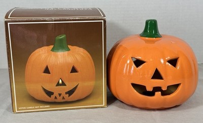 Ceramic Jack-O -Lantern Pumpkin Candle Holder Vintage Halloween Decor 6 