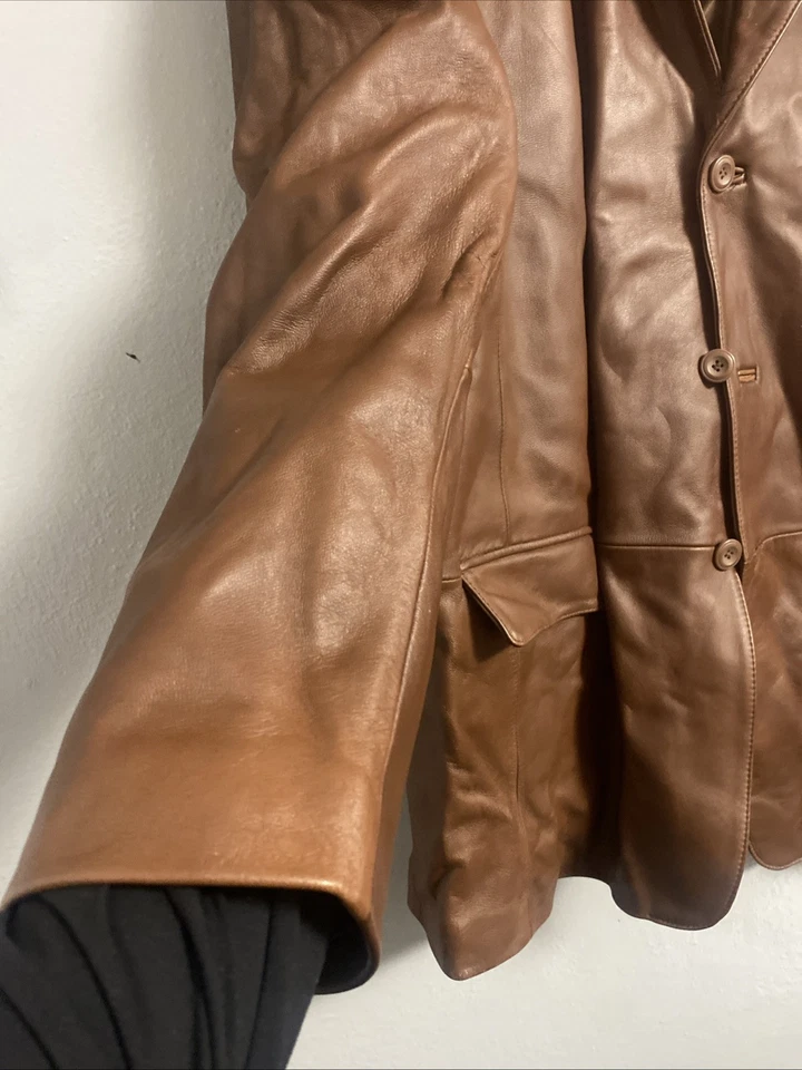 Chaqueta de Cuero Clásica Stafford Botones Bolsillos con Solapa Forrada Para Hombre 2XL Marrón  Foto 2 de 4