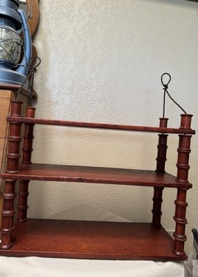 Antique Handmade Wood Small 3 Shelves Made Out Of Thread Spools 