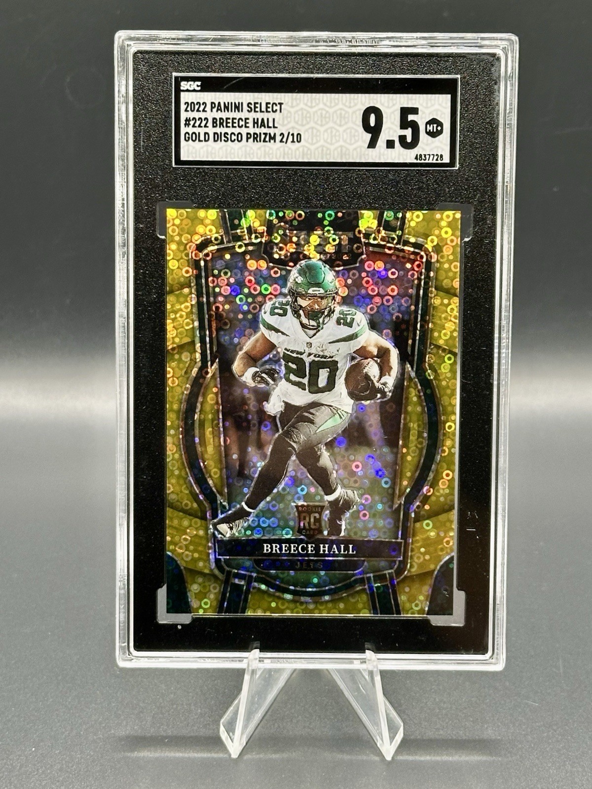 2022 Panini Select - Club Level Breece Hall #222 Gold Disco Prizm /10 (RC) Jets