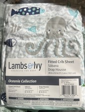 Lambs  Ivy Oceania Cotton Fitted Crib Sheet - Blue, Gray, White, Aquatic NEW