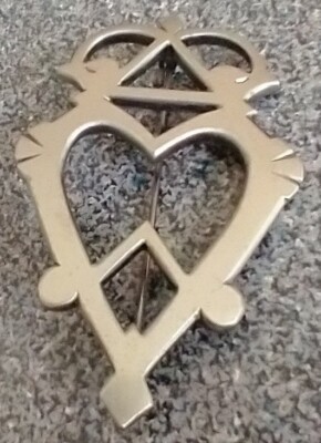 Greek Metal Pin Abstract Outlined Double Headed Eagle w/ Crown and Heart