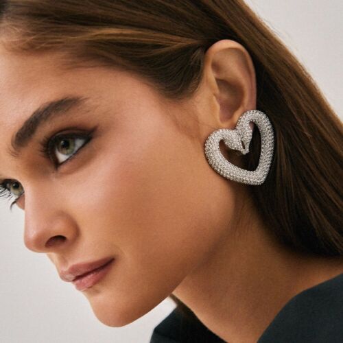 NUOVI SWAROVSKI Orecchini Clip-On Grandi Placcati Cuore Sublima Una Cuore Cigno Rodiato - Foto 7 di 9