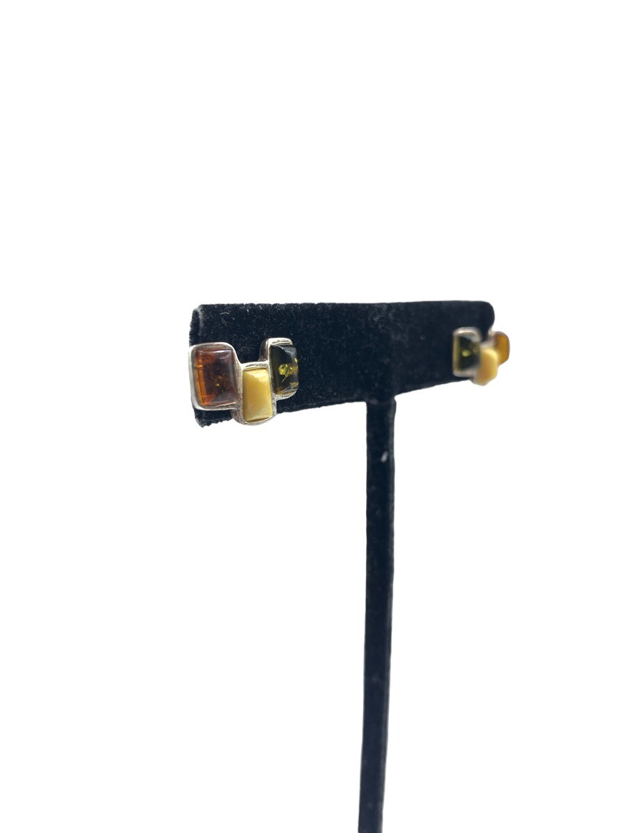 Multi Stone Rectangle Stud 925 Sterling Silver Ea… - image 3