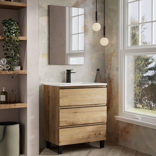 Vatilla 700mm Floorstanding Bathroom Vanity Unit with Athena Basin - Ostippo Oak - Picture 3 of 8