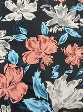 Floral Pattern Black Background Fabric 2-2/3 Yards By 44 Wide