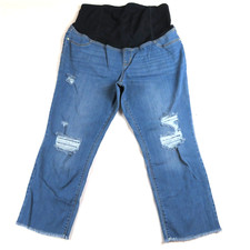 ISABEL MATERNITY by Ingrid  Isabel Straight Distressed cut-off Crop Jeans Sz 16