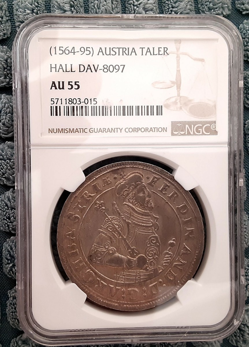Austria 1564-1595 Ferdinand II Thaler / Taler NGC AU55 Hall-David