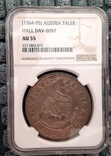 Austria 1564-1595 Ferdinand II Thaler / Taler NGC AU55 Hall-David-8097 Choice!