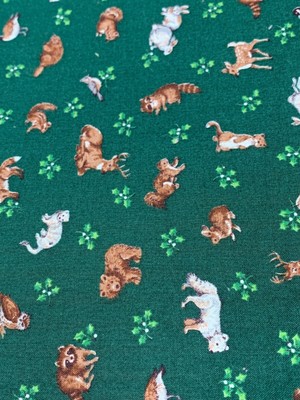 Vintage Cranston Print Works Green Fabric with Woodland Animals 1/2 yard Cotton