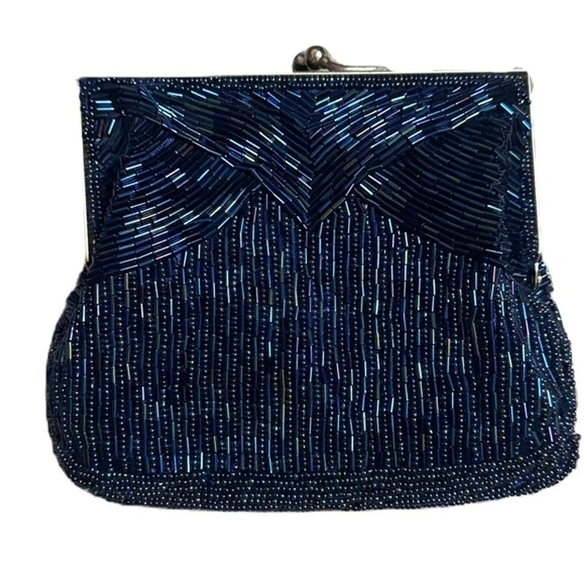 Vintage Navy Beaded Handbag / Clutch / shoulder bag