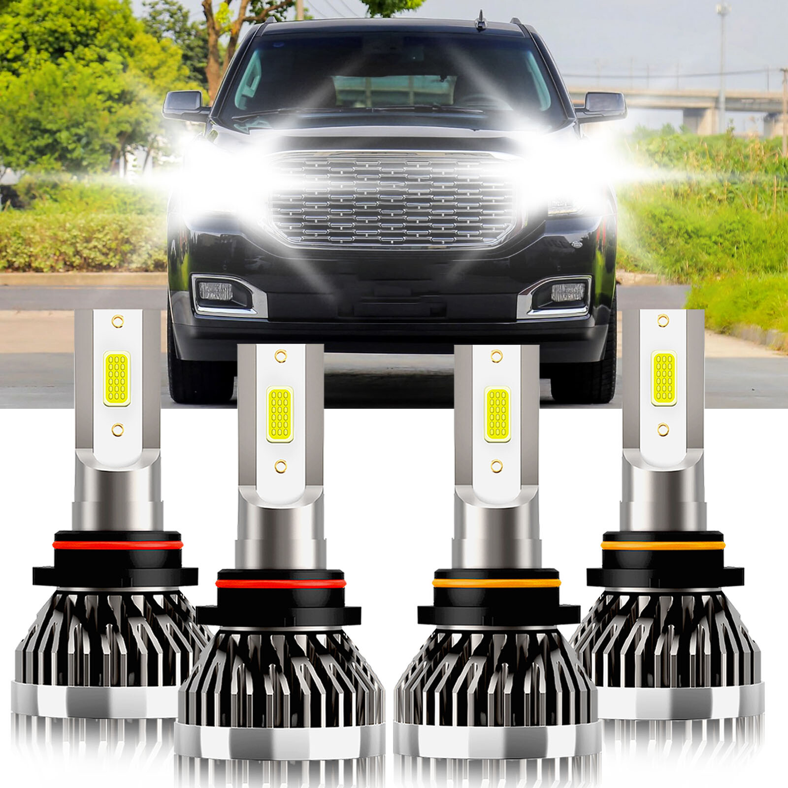 For GMC Yukon 1992-2006 4Pcs 9005 9006 LED Headlight High Low Beam Bulbs Kit