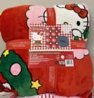 Hello Kitty Holiday Christmas Wreath Throw Red Twin Plush Blanket 60” x 90”