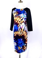 Neiman Marcus Knee Length Shift Dress Size 10 Multicolor Abstract 3/4 Sleeve