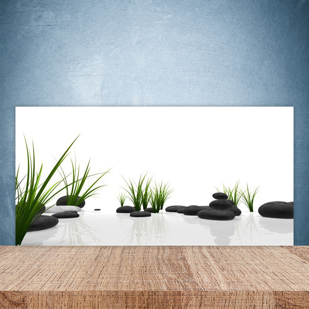 Crédence de cuisine en verre 100x50 cm motif Pierres et Herbe de decoration murale