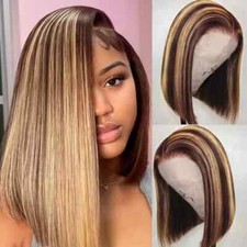 4/27 Highlight 13X4 Lace Frontal Human Hair Wigs 180 Bob Wigs Pre Plucked