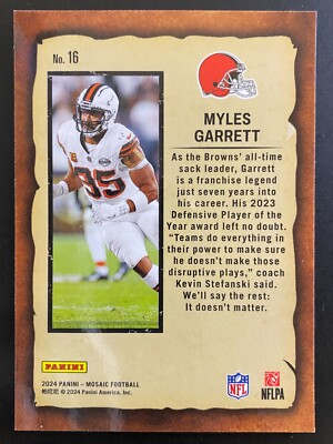 Myles Garrett 2024 Panini Mosaic Football Notoriety Insert