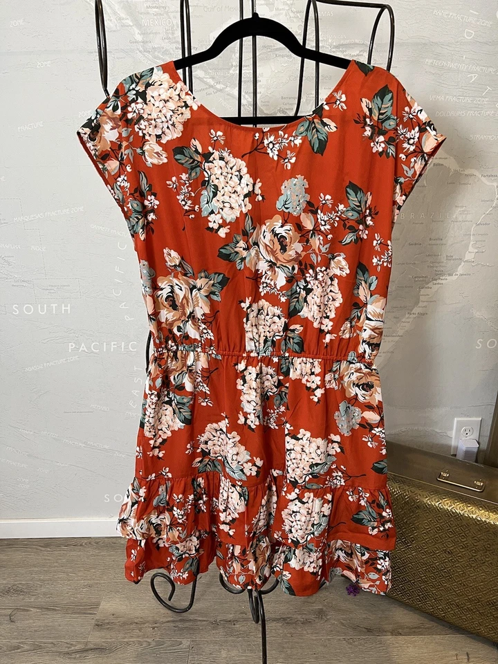 NWT ANTHROPOLOGIE ORIANA RUFFLED HEM DRESS by CYNTHIA VINCENT XL ORANGE - Image 4 of 4