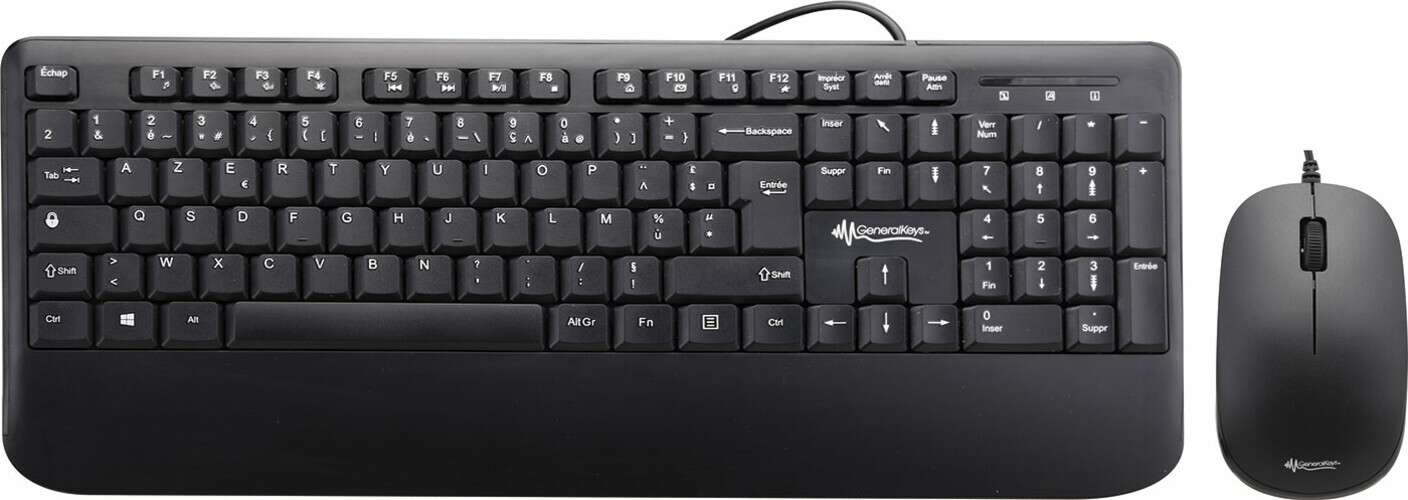 Clavier et souris filaires USB GeneralKeys avec touches silencieuses et plug and play