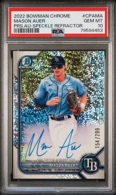 2022 Bowman Chrome 1st Speckle Refractor Auto Mason Auer /299 PSA 10