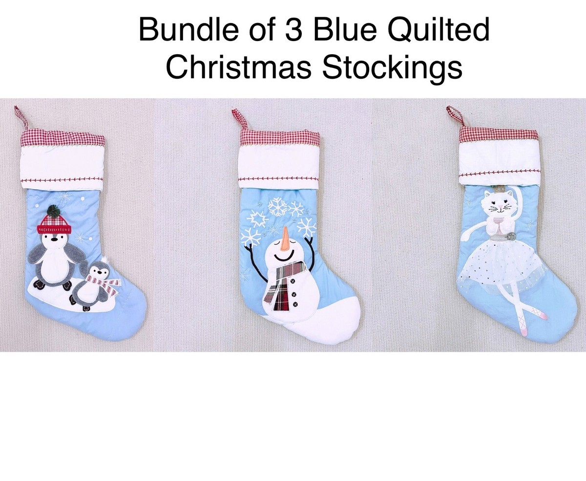 Bundle of Pottery Barn Kids Blue Quilted Christmas Stockings,No Monogram