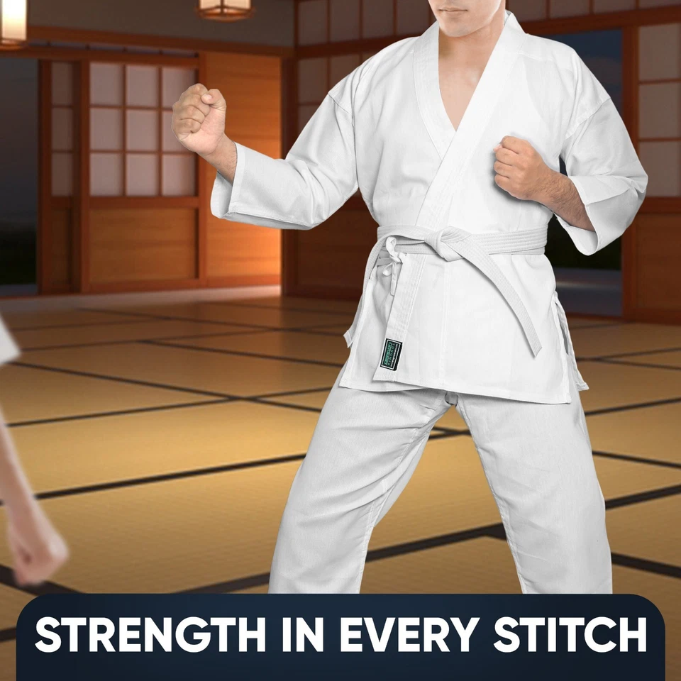Униформа каратэ для боевых искусств белая Gi для тренировок 8 унций средний вес с бесплатным поясом - Изображение 2 из 4