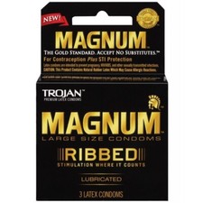 Trojan Magnum Ribbed Large Lubricated Male Latex Condoms - 3 Pack